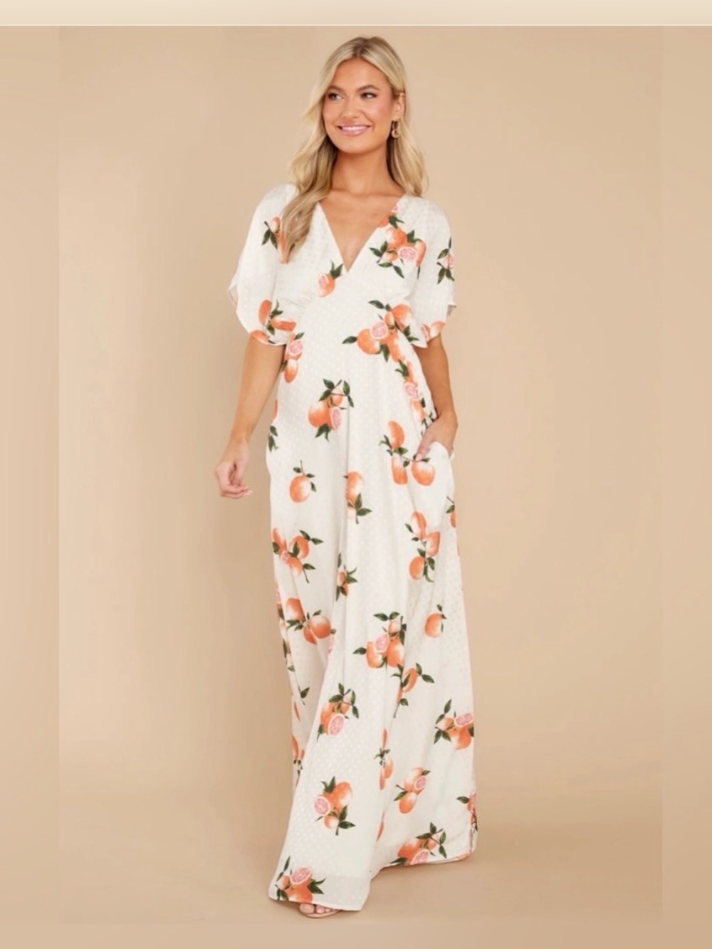 NWOT Anthropologie x BTFL Life Satin Grapefruit Citrus Print Maxi Dress